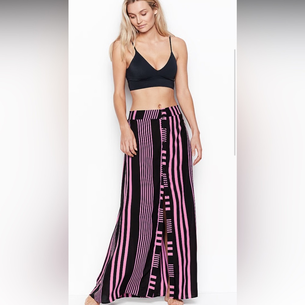 Maaji Women Long Maxi Stripped Black Pink Skirt In Cray Sea Beach Size M